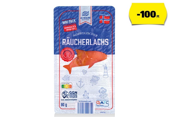 ALMARE SEAFOOD Füstölt lazac, 90 g/csomag
