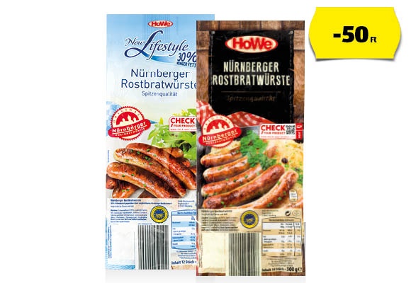 Nürnbergi grillkolbász, 300 g vagy 250 g/csomag