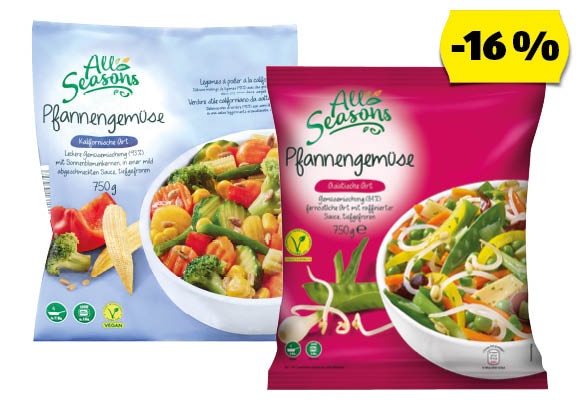 ALL SEASONS Serpenyős zöldségek, 750 g/csomag