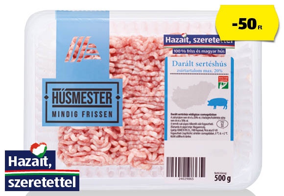 HÚSMESTER Friss darált sertéshús, 500 g/tálca