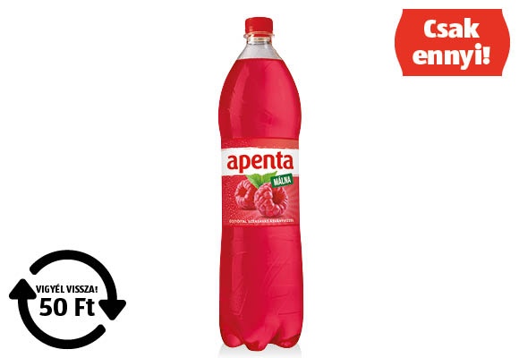 APENTA Málnaízű szénsavas üdítőital, 1,5 l/palack