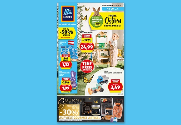 Das online HOFER-Flugblatt wird auf einem Tablet betrachtet.