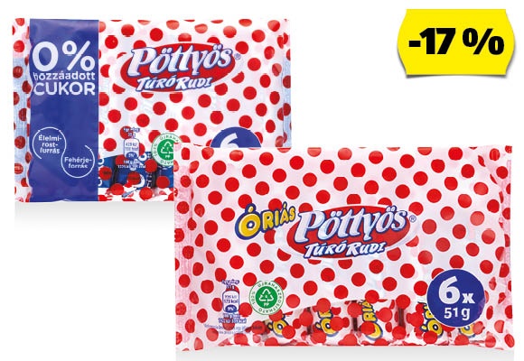 PÖTTYÖS Túró Rudi, 6 x 51 g vagy 6 x 35 g/csomag