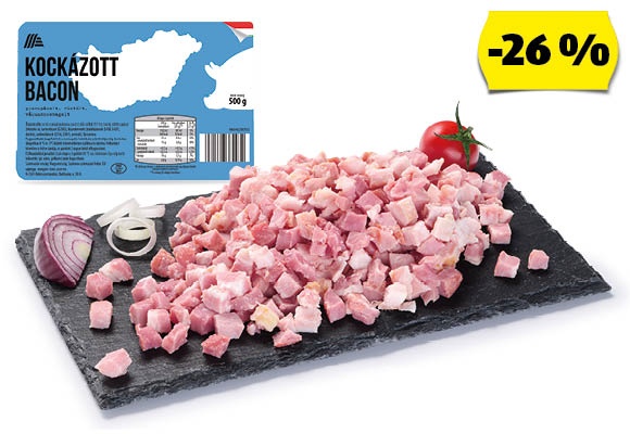 Kockázott bacon, 500 g/csomag