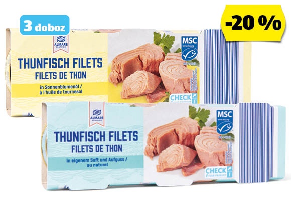 ALMARE SEAFOOD Tonhalfilé, 3 x 80 g vagy 3 x 70 g (3 x 52 g)/csomag