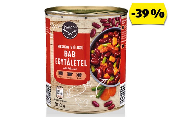 PRIMANA Mexikói bab egytálétel, 800 g/doboz