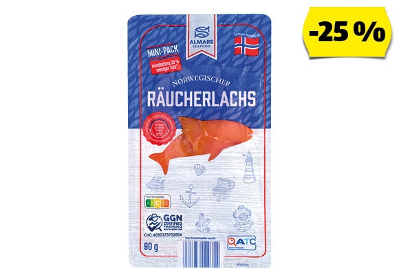 ALMARE SEAFOOD Füstölt lazac, 90 g/csomag