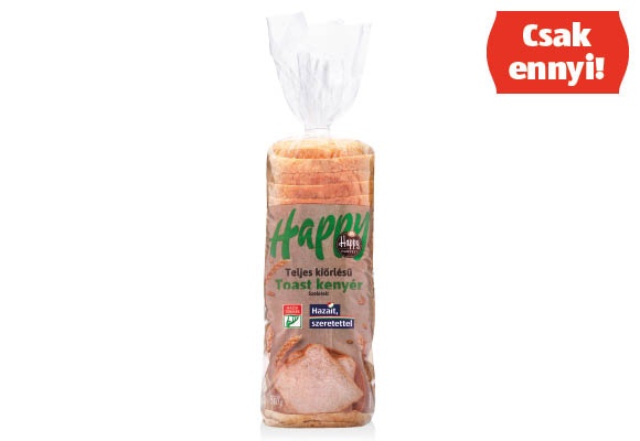 HAPPY HARVEST Teljes kiőrlésű, szeletelt toastkenyér, 500 g/csomag