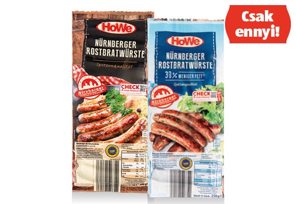 Nürnbergi grillkolbász, 300 g vagy 250 g/csomag