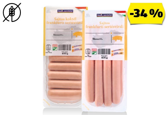 Sajtos frankfurti virsli, 400 g/csomag