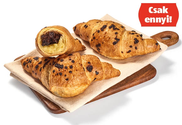 AZON MELEGÉBEN Croissant vanília- és csokoládéízű töltelékkel, 85 g/darab