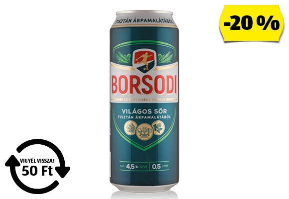 BORSODI Világos sör, 0,5 l/doboz