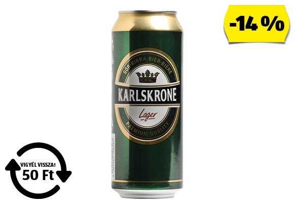 KARLSKRONE Lager világos sör, 0,5 l/doboz
