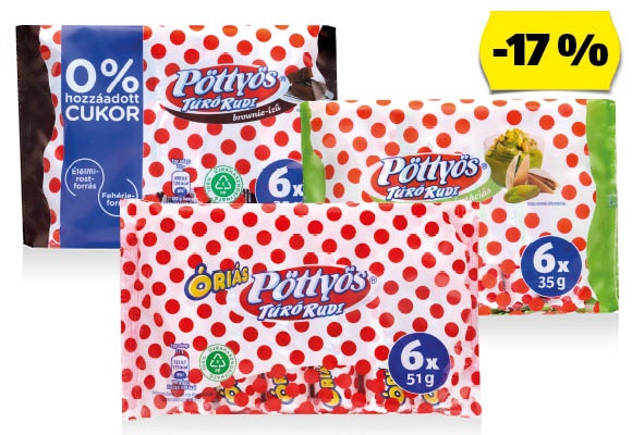 PÖTTYÖS Túró Rudi, 6 x 51 g vagy 6 x 35 g/csomag