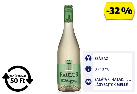 DUNÁNTÚL Paulus Irsai Olivér, 0,75 l/üveg