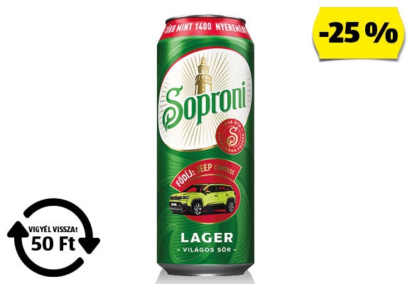 SOPRONI Világos sör, 0,5 l/doboz