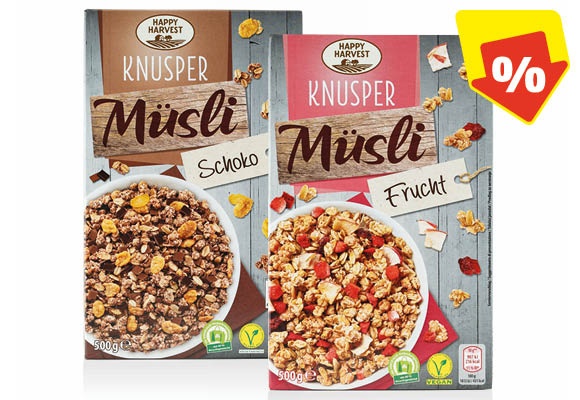 HAPPY HARVEST Ropogós müzli, 500 g/doboz