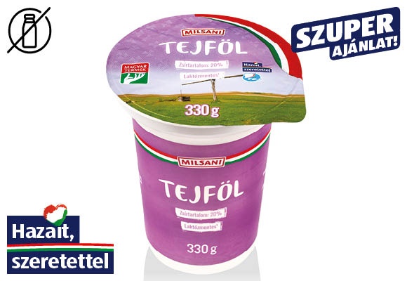 MILSANI Laktózmentes tejföl, 330 g/pohár