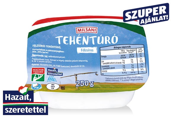 MILSANI Félzsíros tehéntúró, 250 g/tégely