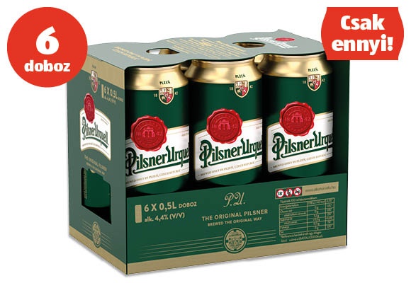 PILSNER URQUELL Világos sör, 6 doboz, 6 x 0,5 l/csomag