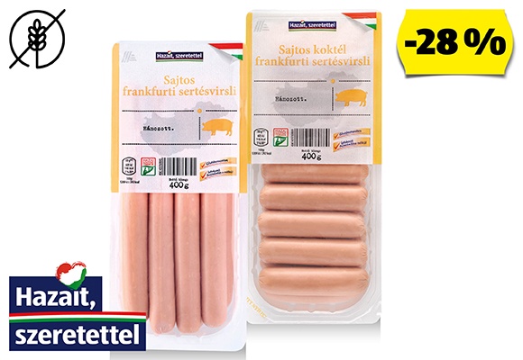 Sajtos frankfurti virsli, 400 g/csomag