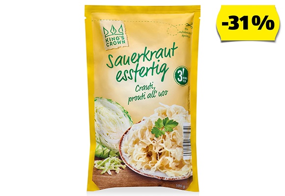 KING’S CROWN Savanyú káposzta, 500 g (450 g)/csomag