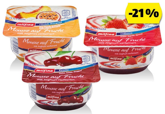 MILFINA Túródesszert gyümölccsel, 125 g/tégely