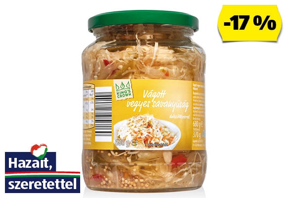 KING’S CROWN Vágott vegyes savanyúság, 680 g (370 g)/üveg