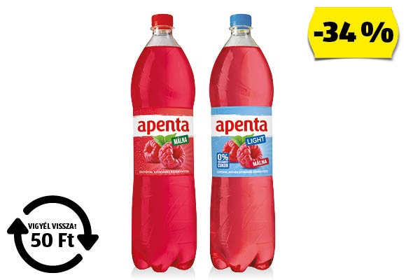 APENTA Málnaízű szénsavas üdítőital, 1,5 l/palack