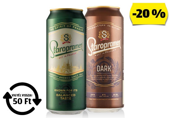 STAROPRAMEN Világos vagy barna sör, 0,5 l/doboz