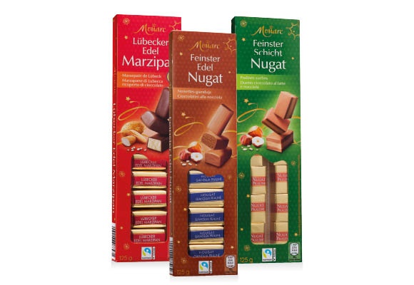 MONARC Nugát- vagy marcipánfalatkák, 125 g/doboz