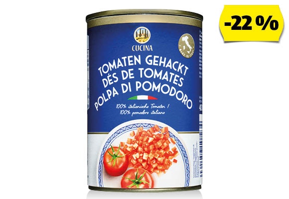 CUCINA Aprított paradicsom, 400 g (240 g)/doboz