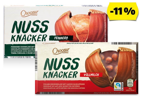 CHOCEUR Egész mogyorós tej- vagy étcsokoládé, 100 g/darab