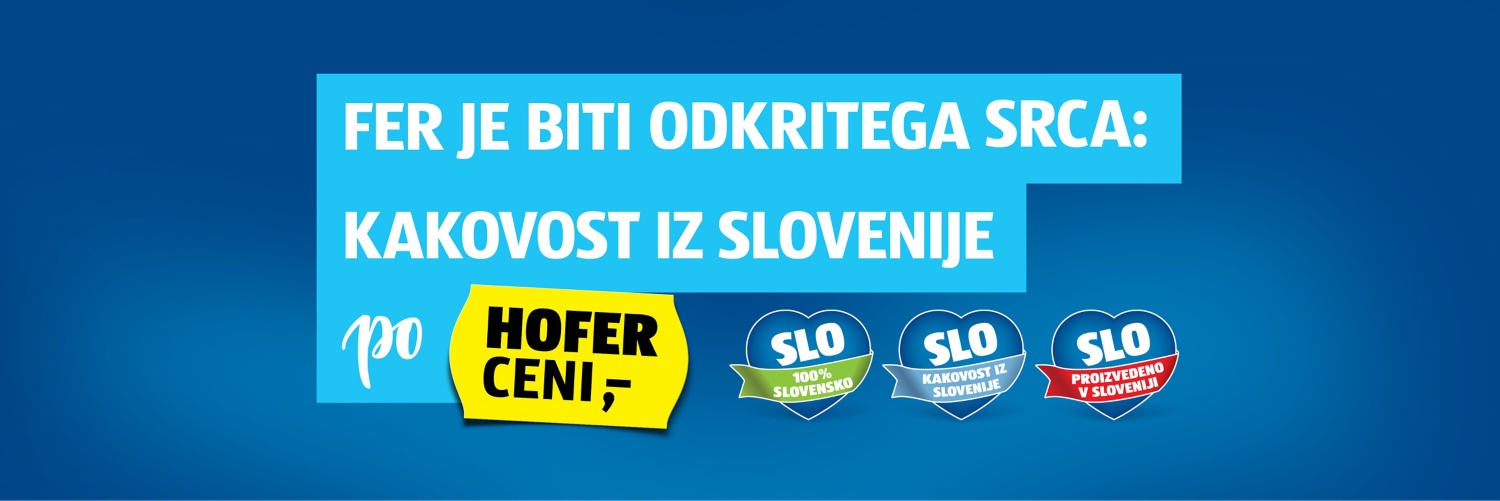 Temno modro ozadje s tremi srčki različnih barv, ki sporočajo, da gre za kakovost iz Slovenije