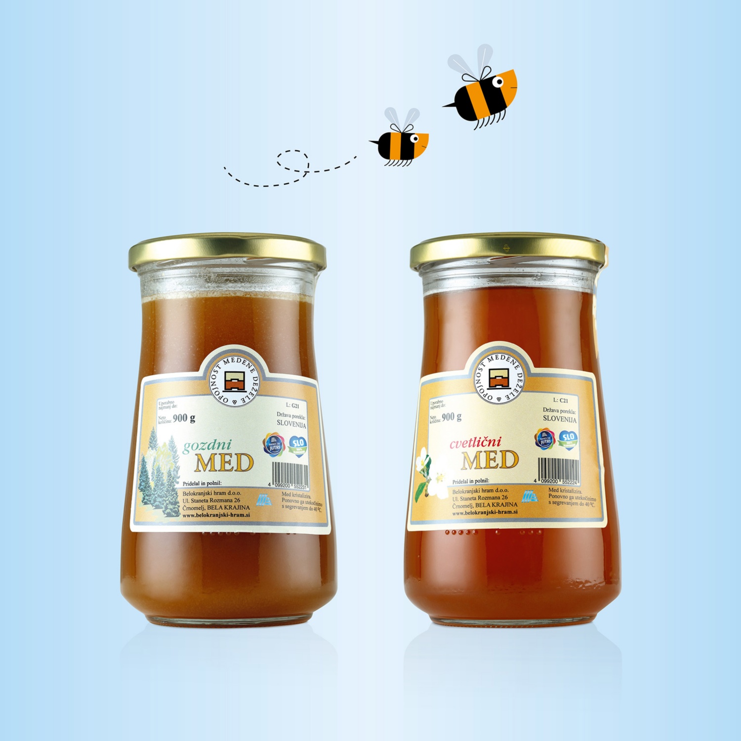 Gozdni in cvetlični med v kozarcu