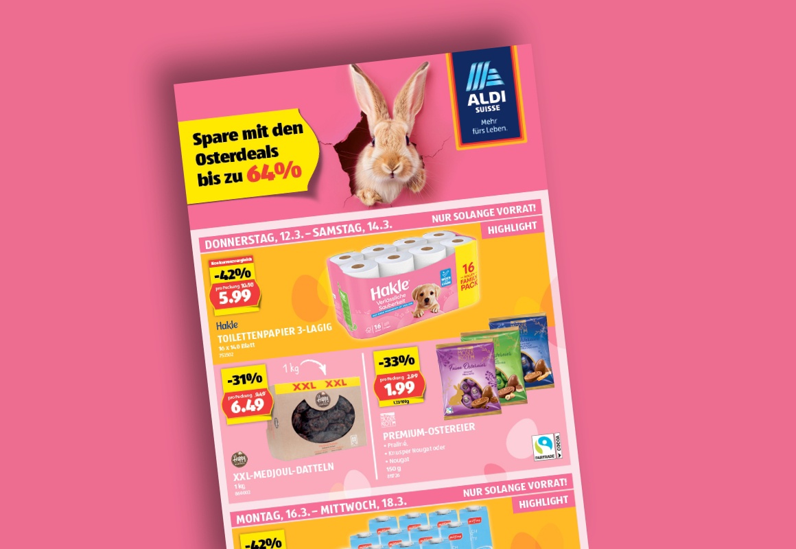 Das online ALDI SUISSE-Flugblatt wird auf einem Tablet betrachtet.