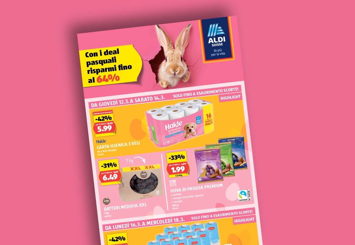 Das online ALDI SUISSE-Flugblatt wird auf einem Tablet betrachtet.