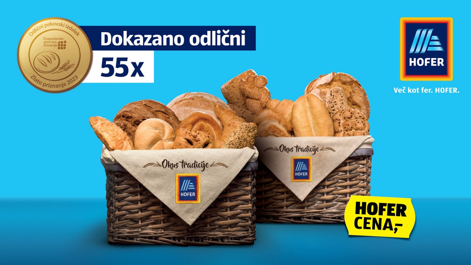 Košarici z nagrajenimi pekovskimi izdelki in zlato medaljo