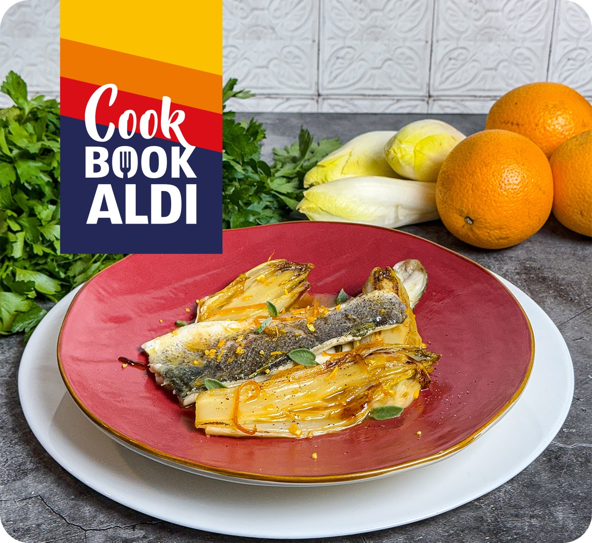 Filetto di branzino con Indivia caramellata all'arancia