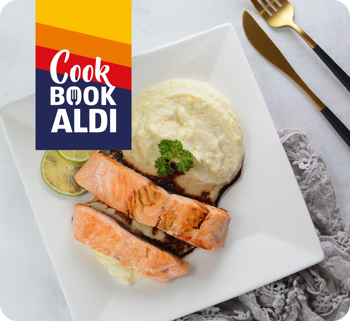 Filetto di salmone con salsa al sidro e purè di sedano rapa