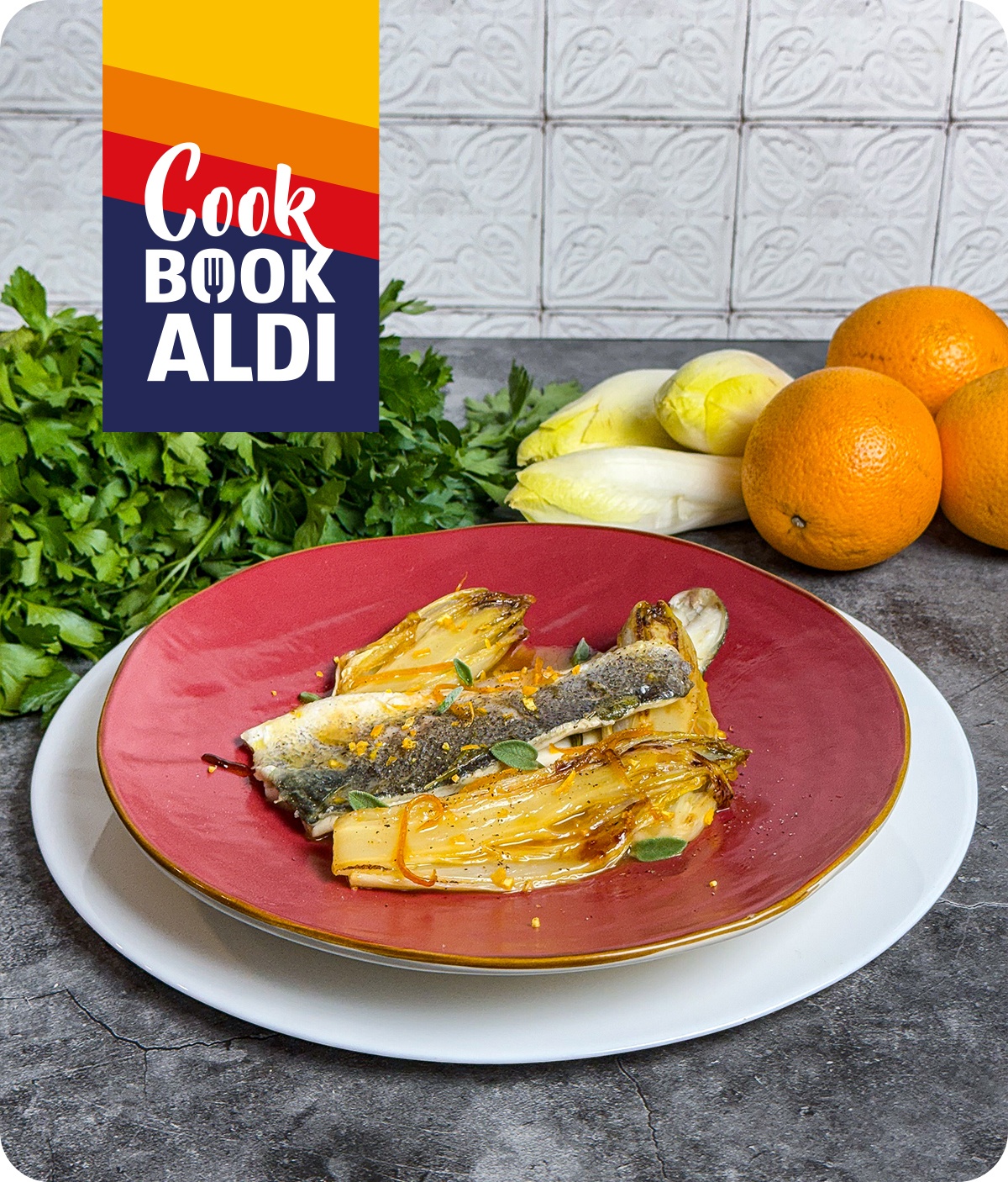 Filetto di branzino con Indivia caramellata all'arancia