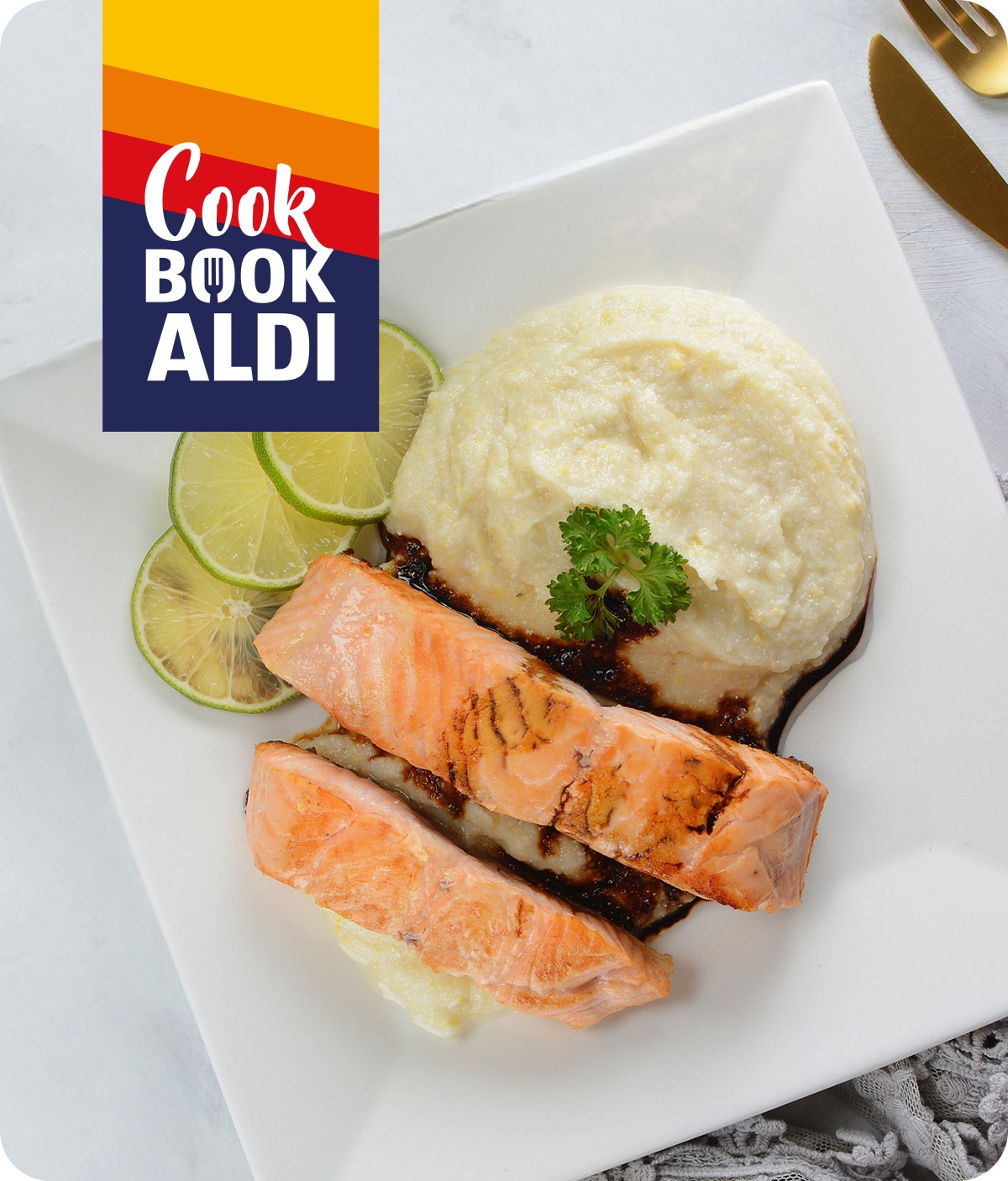 Filetto di salmone con salsa al sidro e purè di sedano rapa