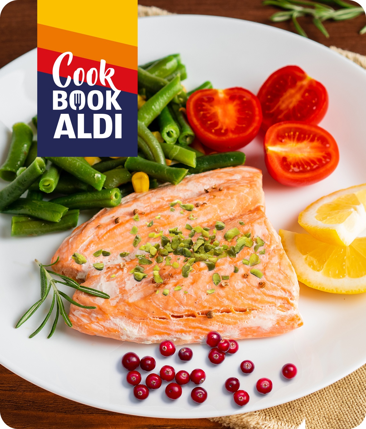 Filetto di salmone con fagiolini, mirtilli rossi e pistacchi 