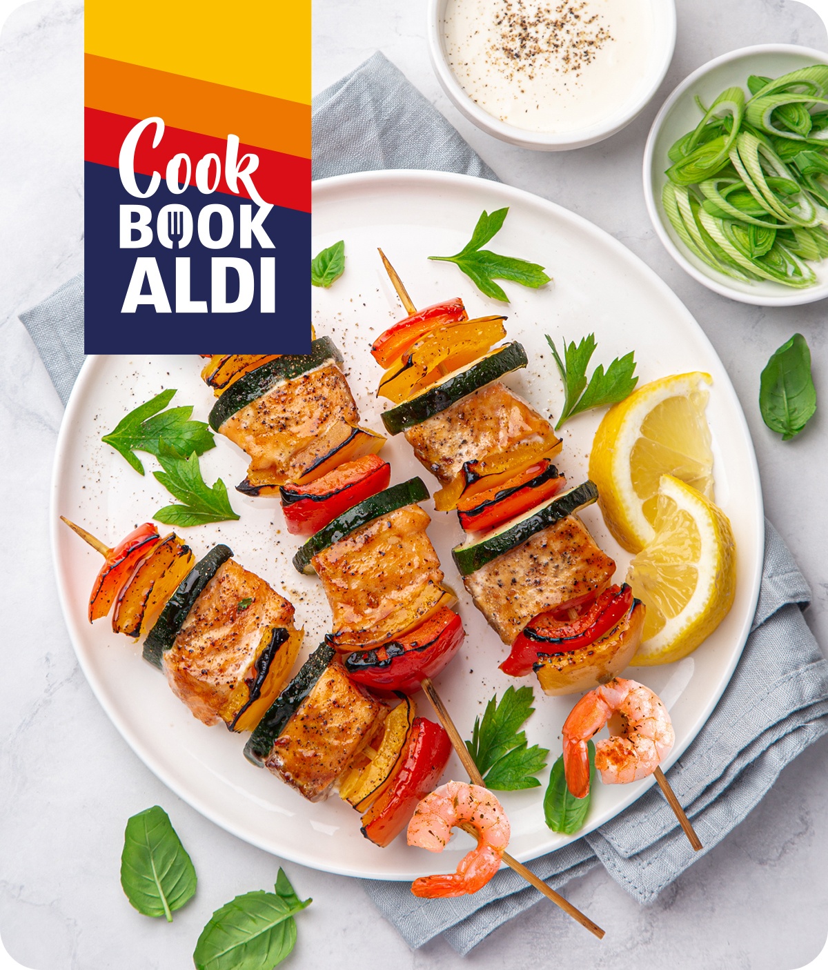 Spiedini di pesce e zucchine