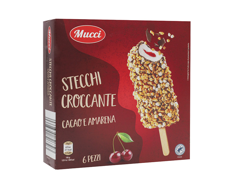 Stecchi croccante cacao e amarena Mucci
