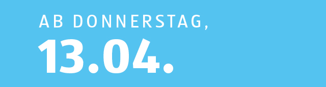 Kalenderkachel für die Angebote ab Donnerstag, 13.04. auf blauen Hintergrund.