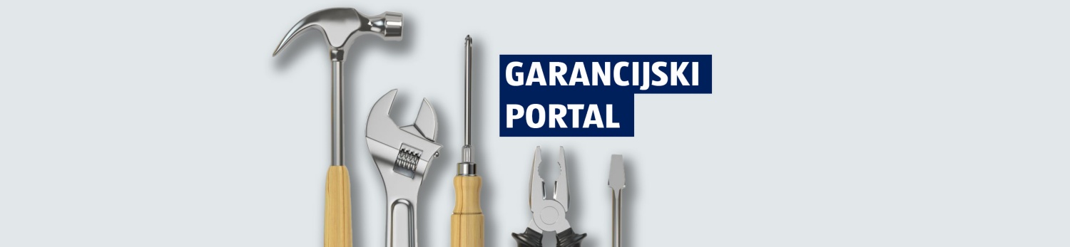 Orodje na sivem ozadju in napis: Garancijski portal