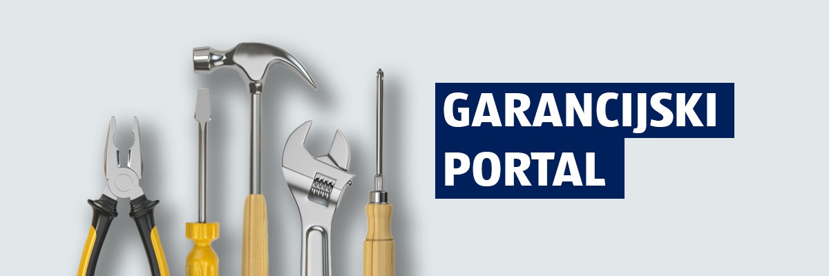 Različno orodje na sivem ozadju s tekstom garancijski portal