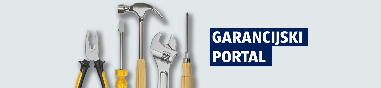 Orodje na sivem ozadju in napis: Garancijski portal