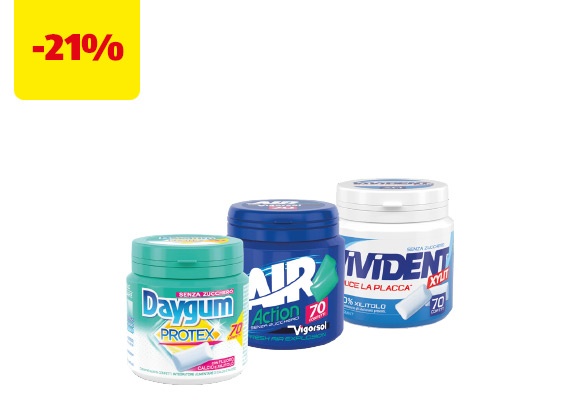DAYGUM/VIGORSOL/VIVIDENT Gomme da masticare